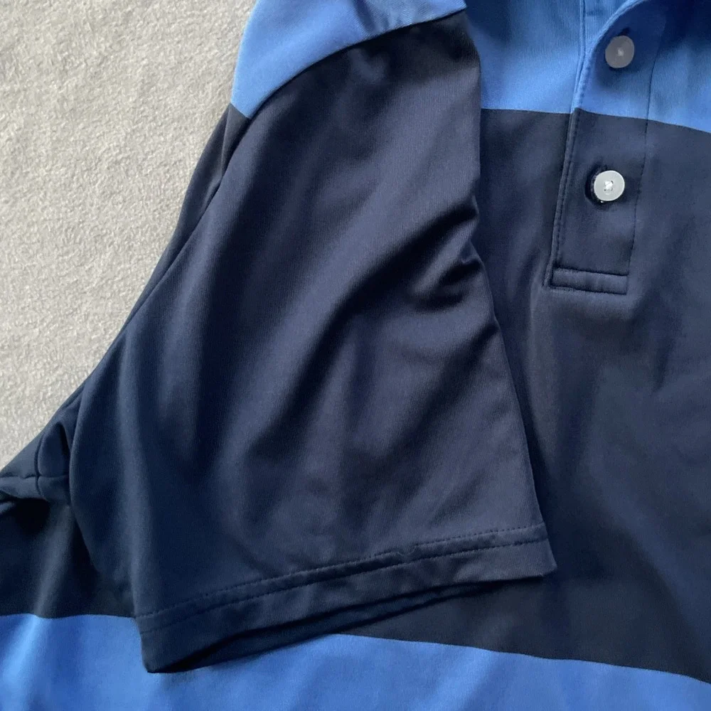 Under Armour Rugby Shirt Mens Medium The Playoff Polo Golf Blue Stripe Blokecore